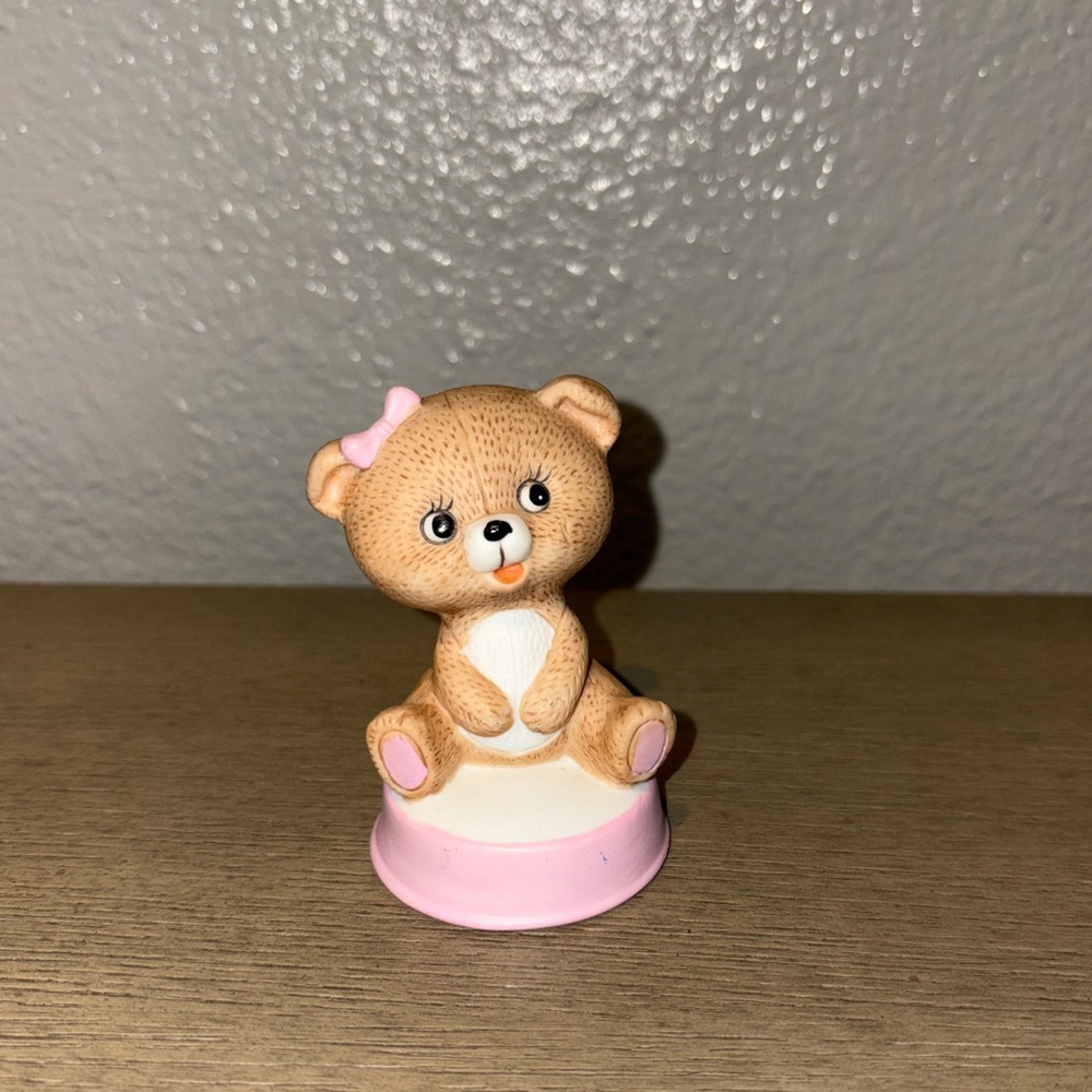 Beautiful Pink Baby Girl Bear Statue Figurine Cute Porcelain